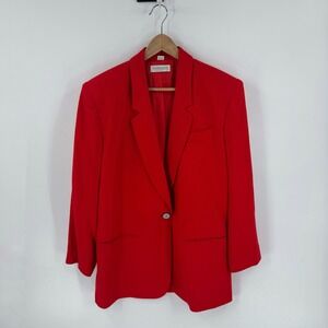 Liz‎ Claiborne Red Blazer Bold Statement Structured Size 16 Single Button Power